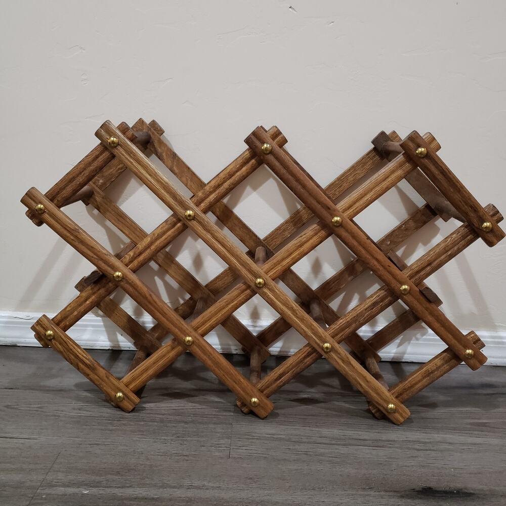 Vintage Wine Rack Wood 8 Bottle Collapsible Accordion Foldable Expandable. Solid